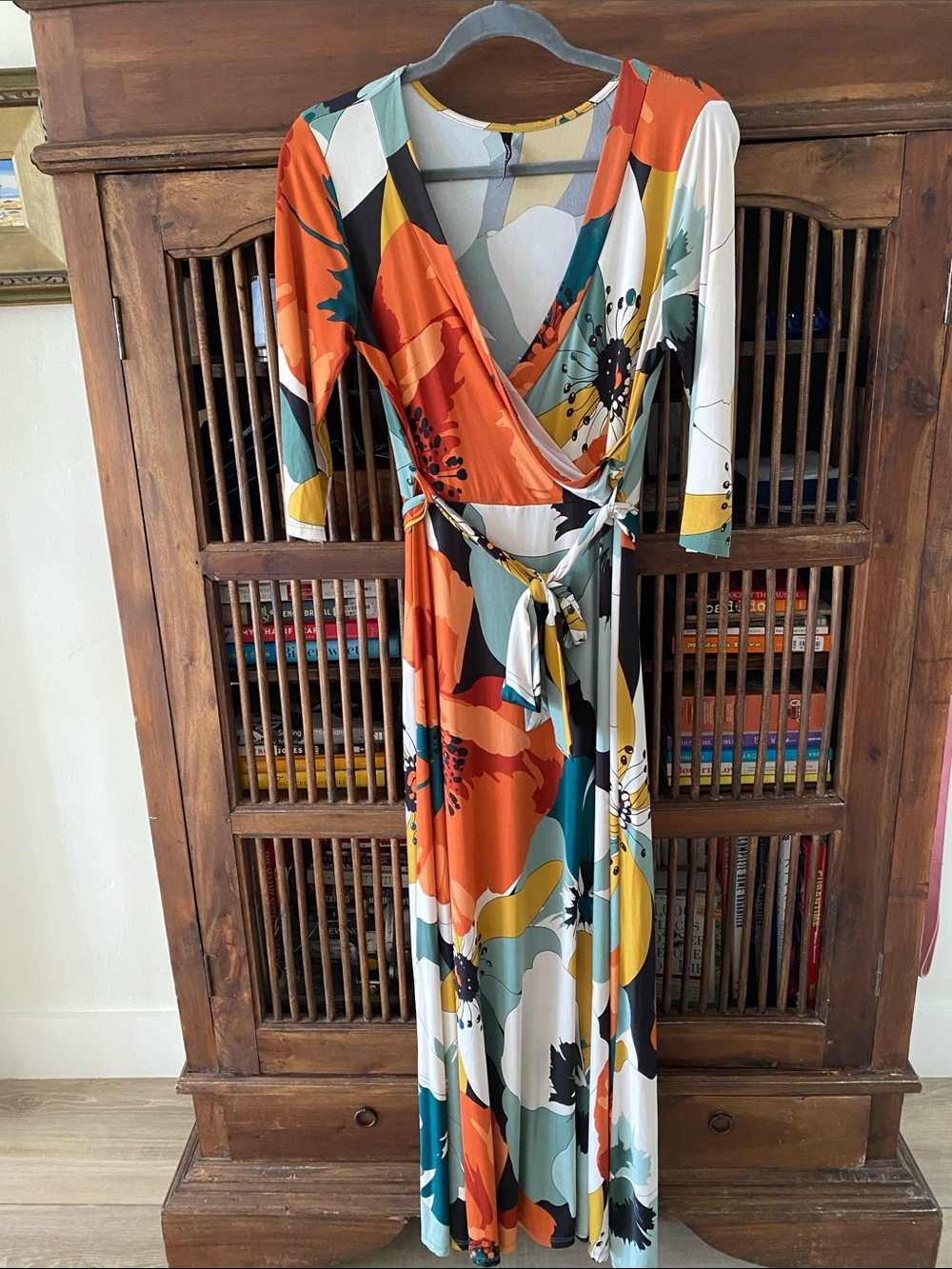 Janette John 3:16 Floral Wrap Maxi Dress in Orange & Teal Size M/L